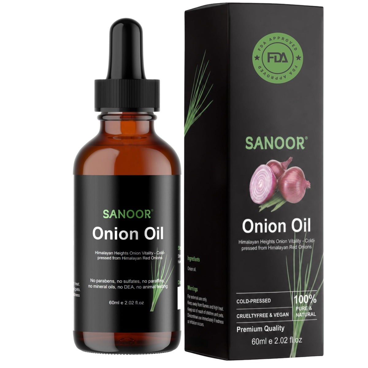 SANOOR front packaging shows glass bottle and eco-friendly design for purity