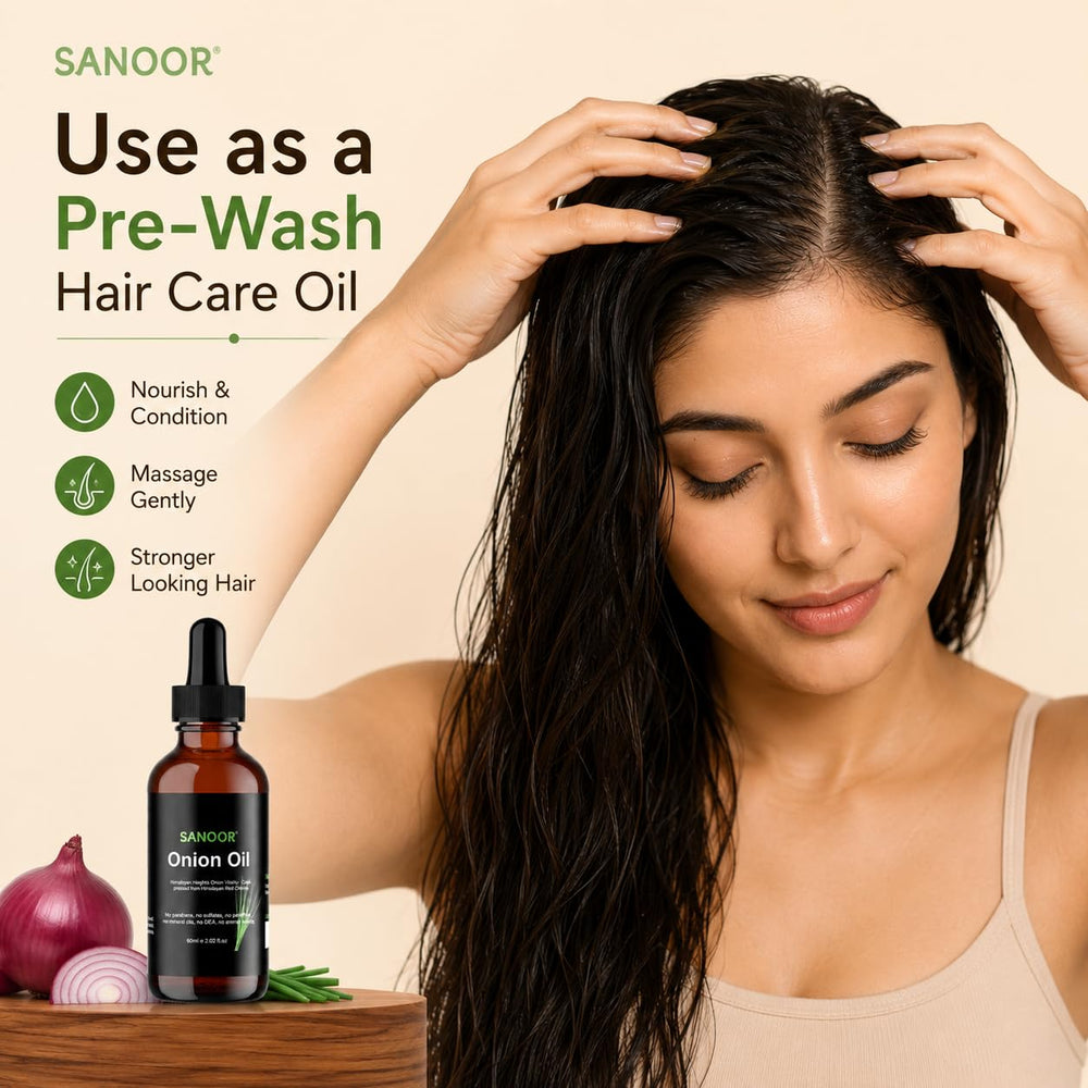 SANOOR oil texture close-up demonstrating lightweight, non-greasy absorption