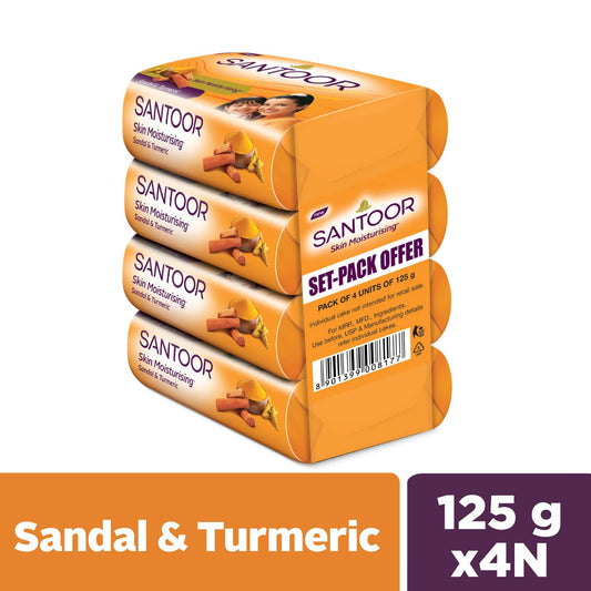 Santoor sandal and turmeric soap bar close-up texture highlighting creamy lather potential