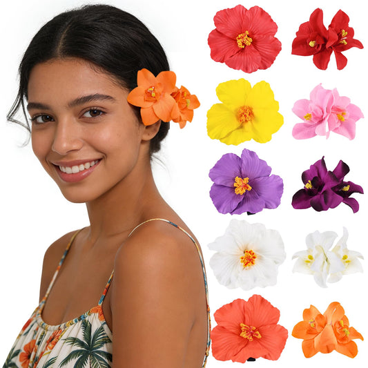 SAOROPEB front packaging showing colorful hibiscus and orchid clips, perfect gift