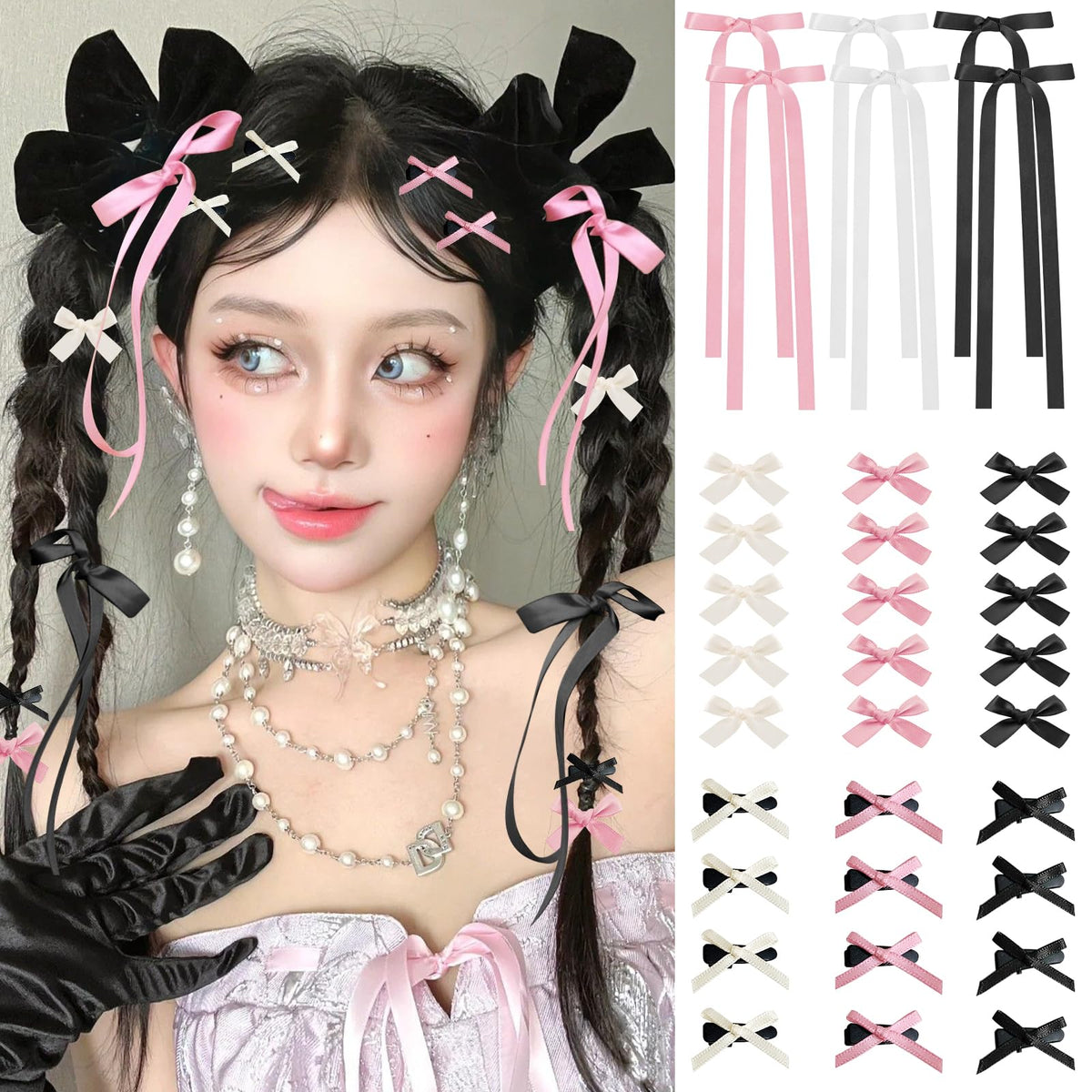 SAOROPEB front view of 36-piece mini bows set showing all colors and styles, easy selection