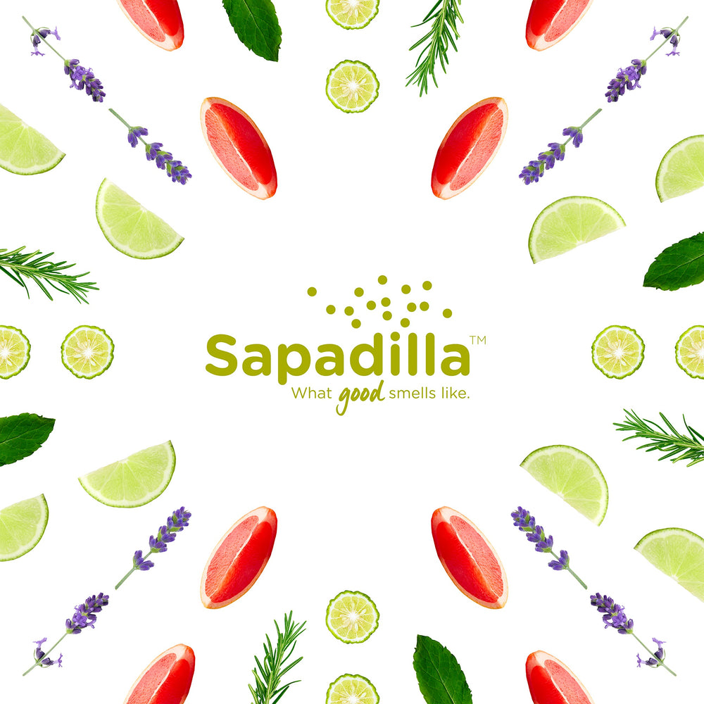 Sapadilla bottle on bathroom sink conveying stylish, eco-friendly bathroom display