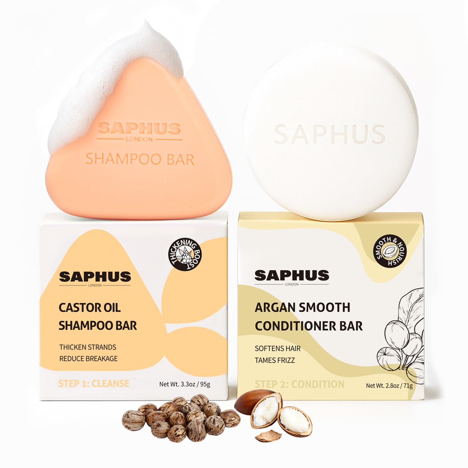 SAPHUS front packaging duo showing bars and eco benefits for easy selection