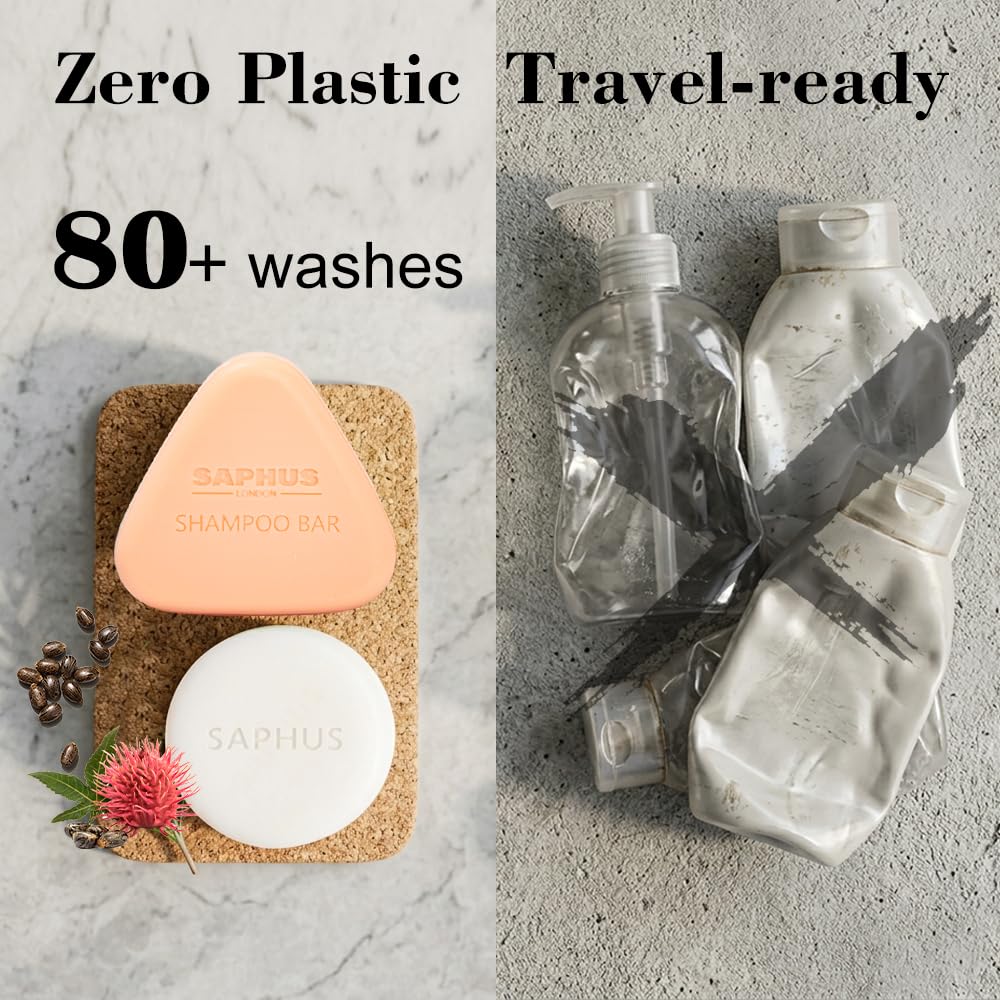 SAPHUS bars staged on bathroom shelf conveying eco-friendly daily routine