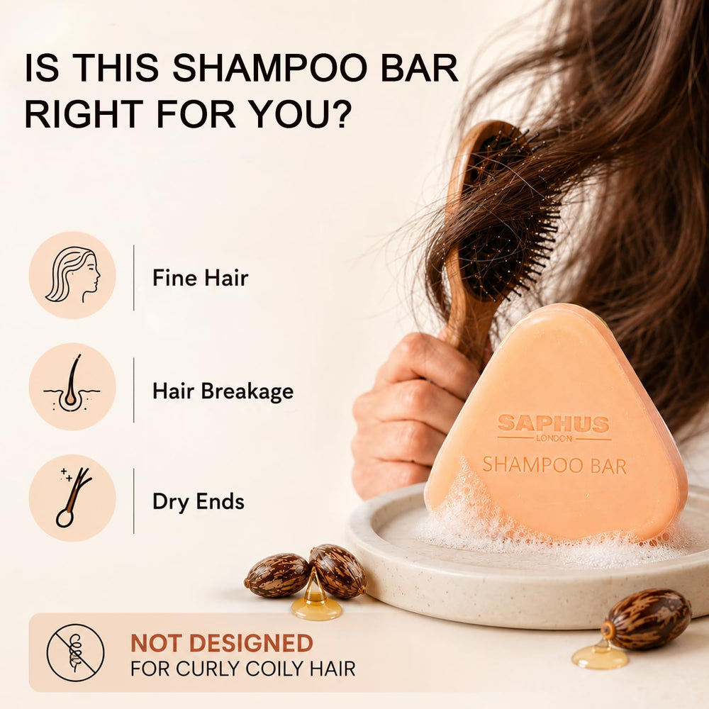 SAPHUS shampoo bar close-up texture highlighting castor oil richness