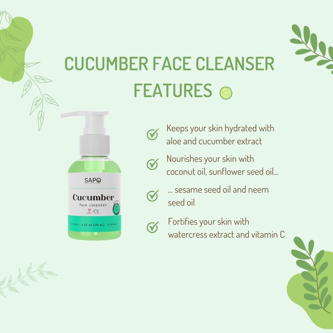Sapo All Natural ingredients flatlay with cucumber and aloe showing botanical benefits
