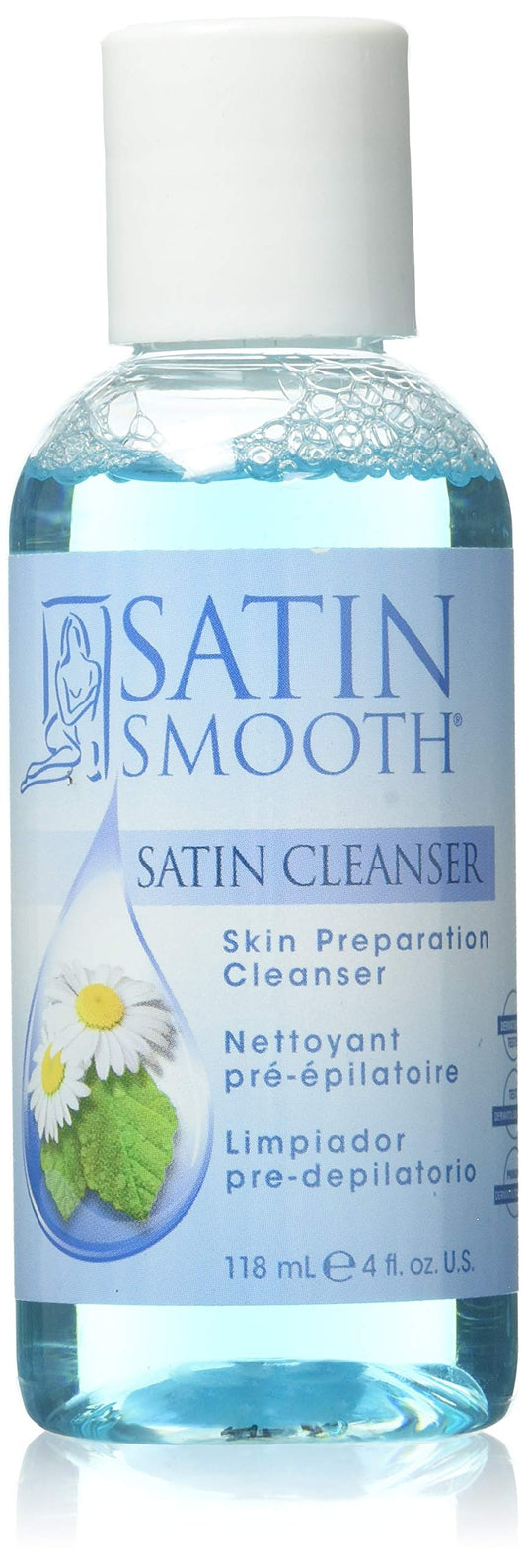 SATIN SMOOTH front bottle showing label and size, professional prep benefit