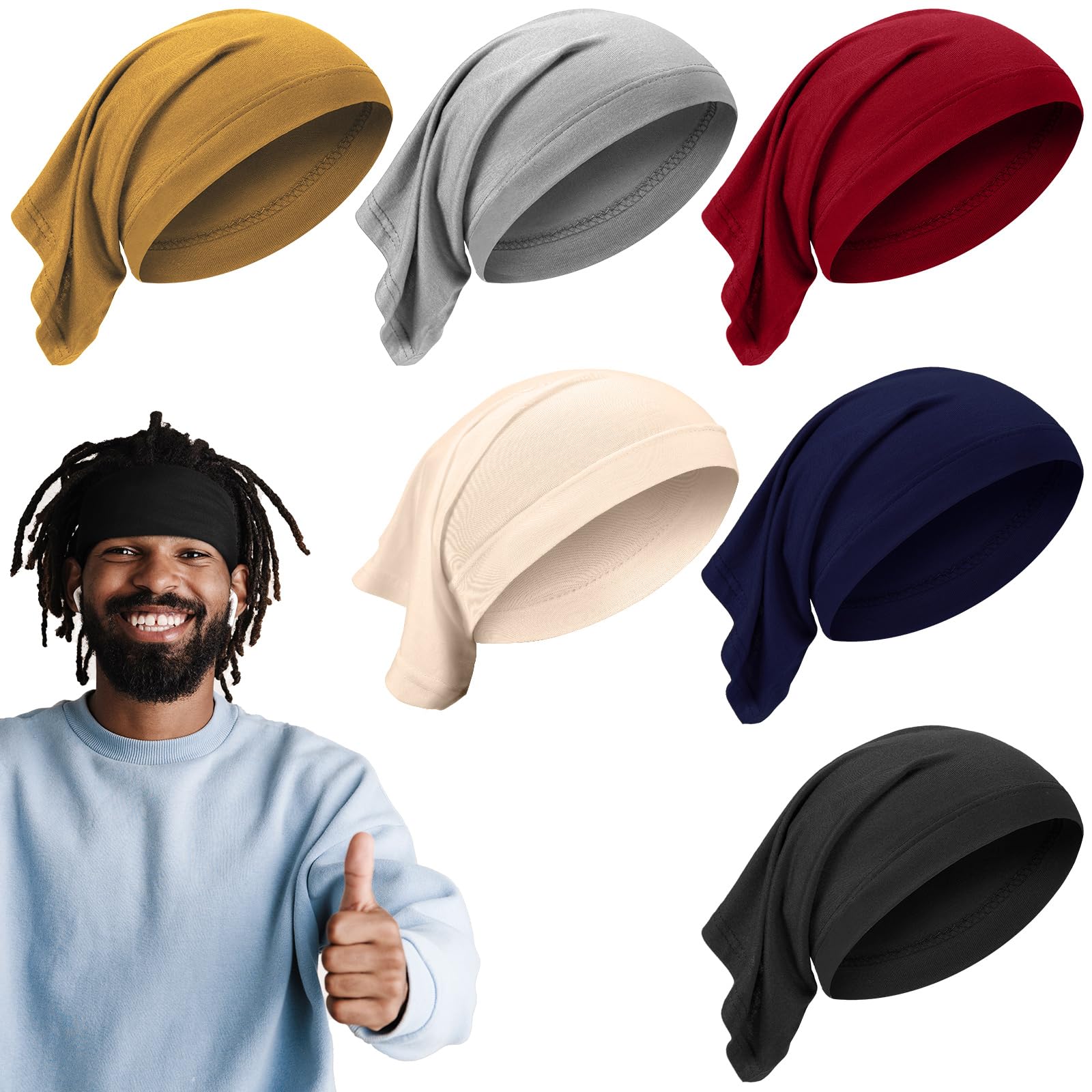 SATINIOR front view of six bright dreadlock caps showing variety and convenience