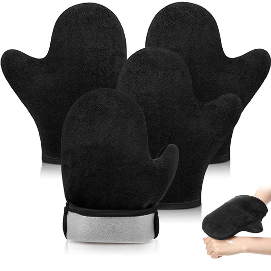 SATINIOR front view of four black mitts showing neat packaging and ready use