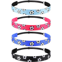 SATINIOR front view of four headbands showing colors and sports design, adds coordinated style