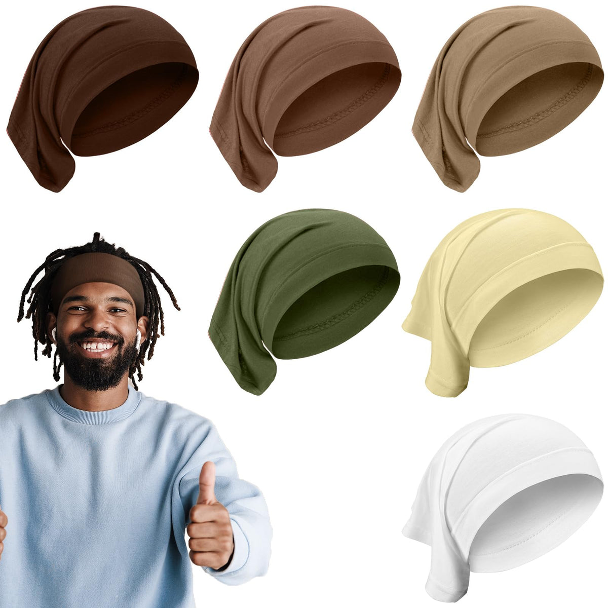 SATINIOR front view of six colorful dreadlock caps showing variety and convenience
