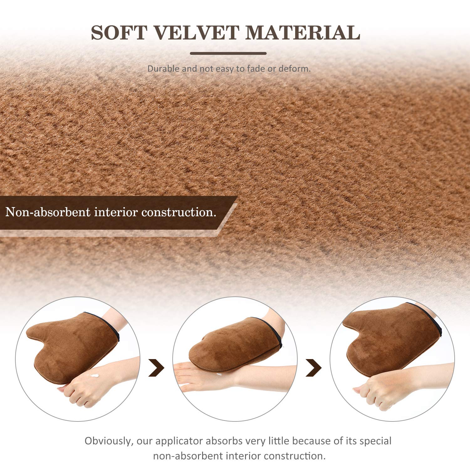 SATINIOR mitten in use applying tan on forearm for streak-free, controlled application