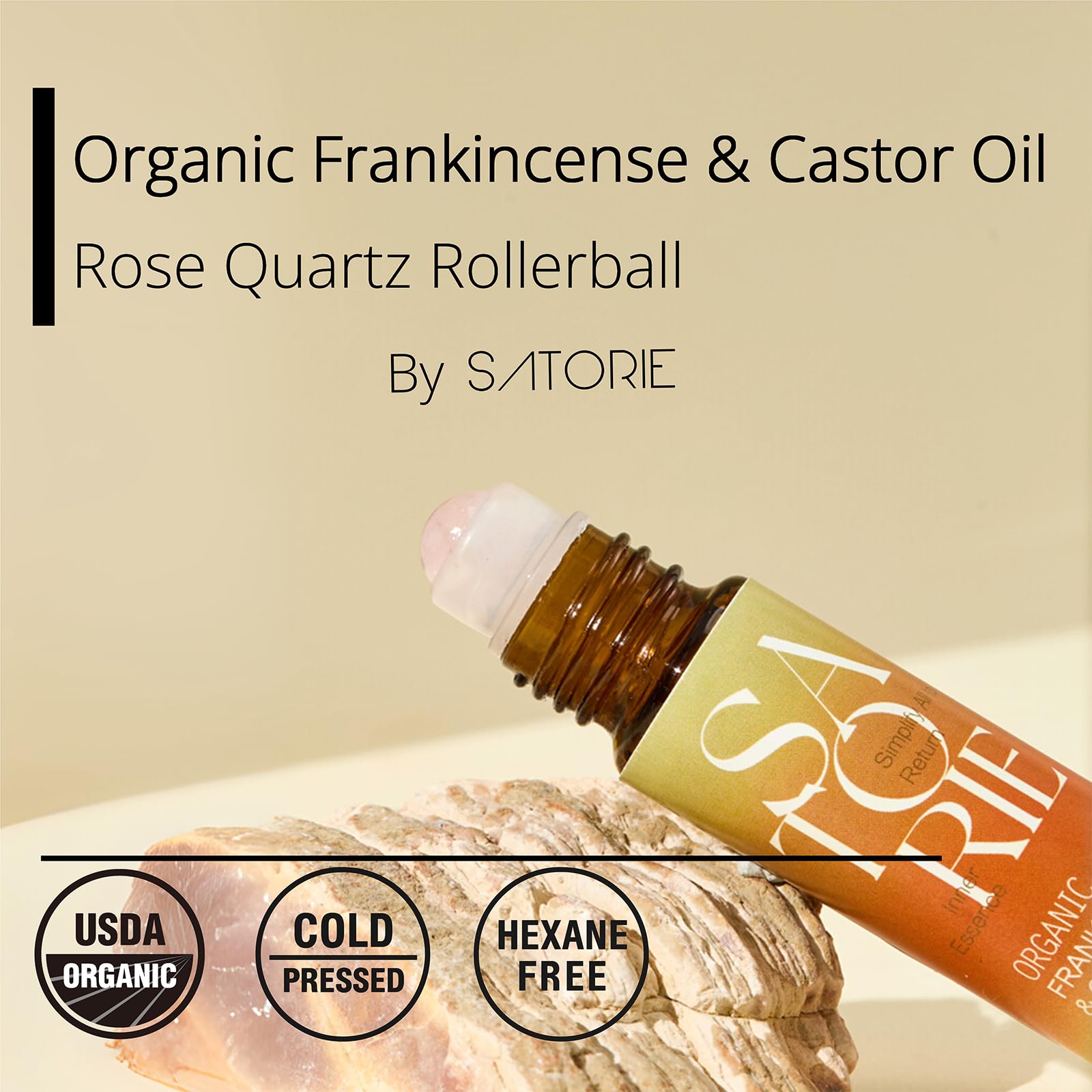Satorie rose quartz roller close-up delivering cool, precise application