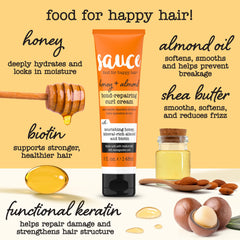SAUCE BEAUTY applied to curly hair showing defined frizz-free curls