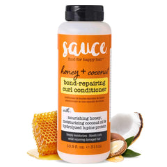 SAUCE BEAUTY front bottle showing honey coconut conditioner benefits
