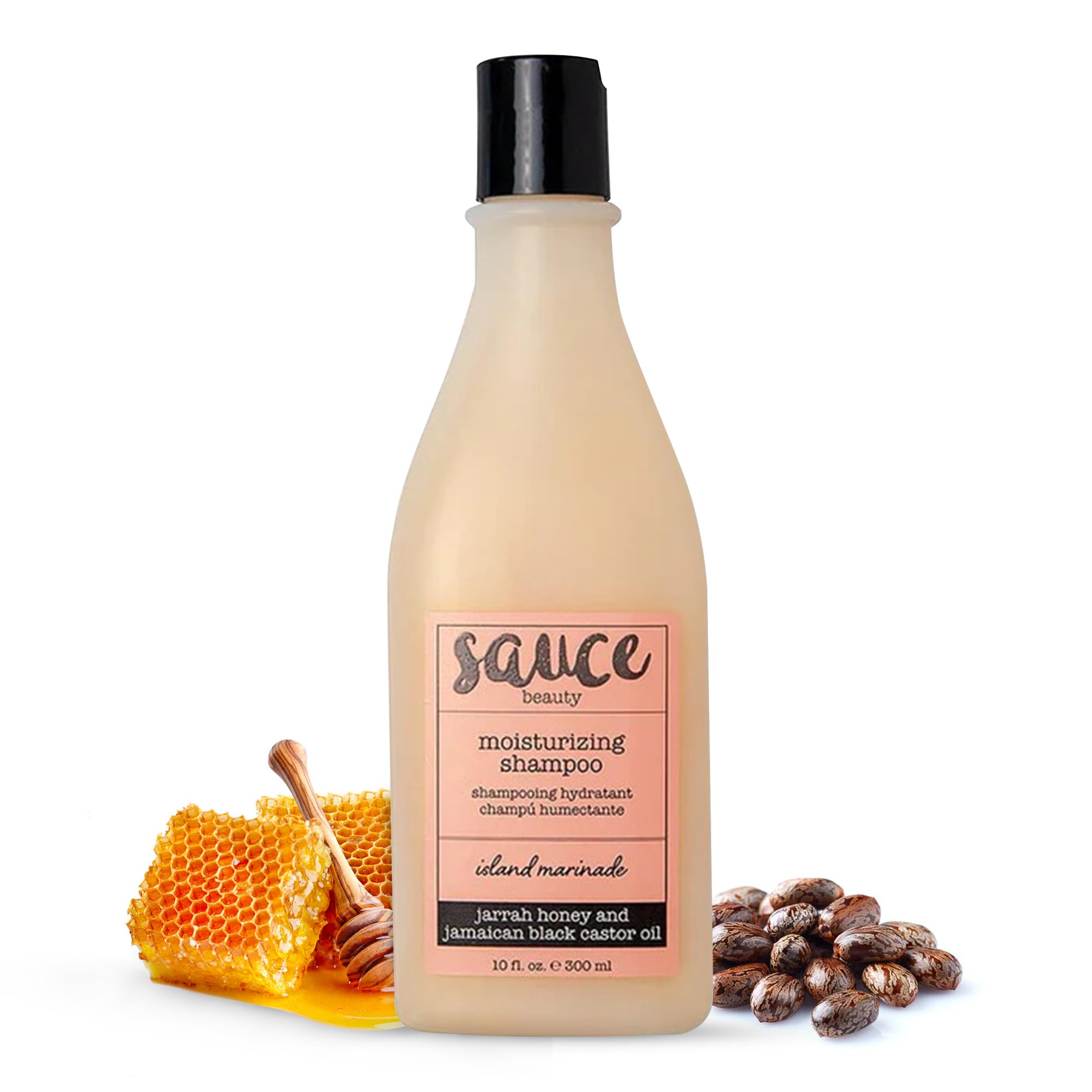 SAUCE BEAUTY front bottle showing Island Marinade label and benefits