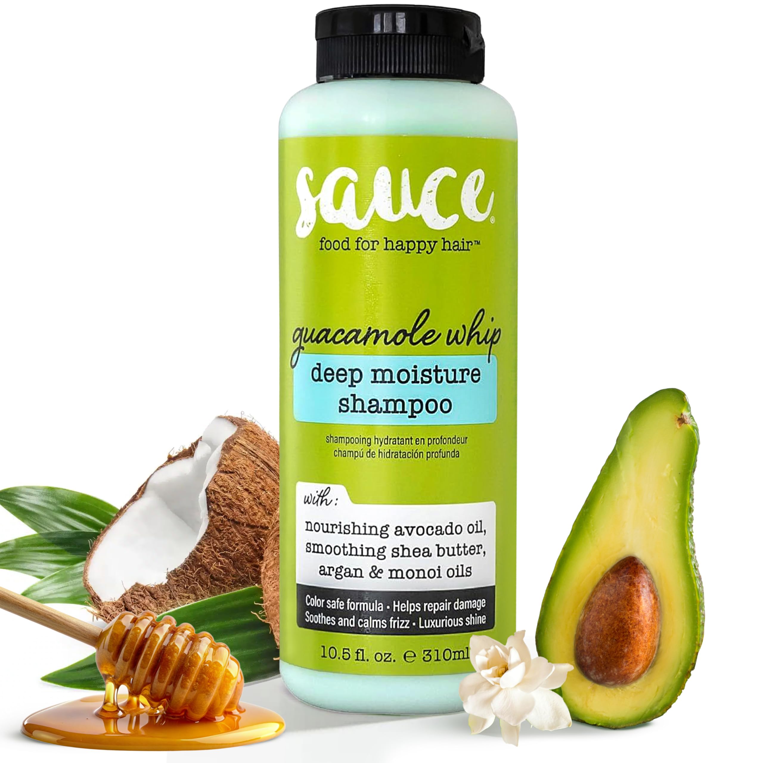 SAUCE BEAUTY front bottle showing label and 10.5 fl oz, highlights hydrating benefits