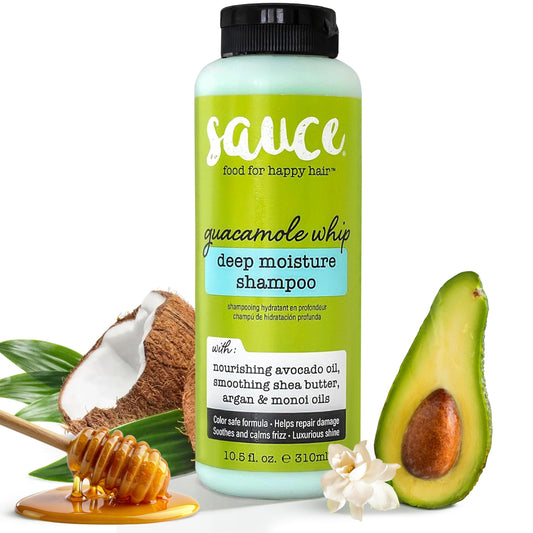 SAUCE BEAUTY front bottle showing label and 10.5 fl oz, highlights hydrating benefits