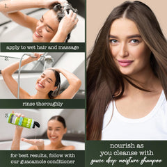 SAUCE BEAUTY product being used in the shower illustrating gentle cleansing and frizz control
