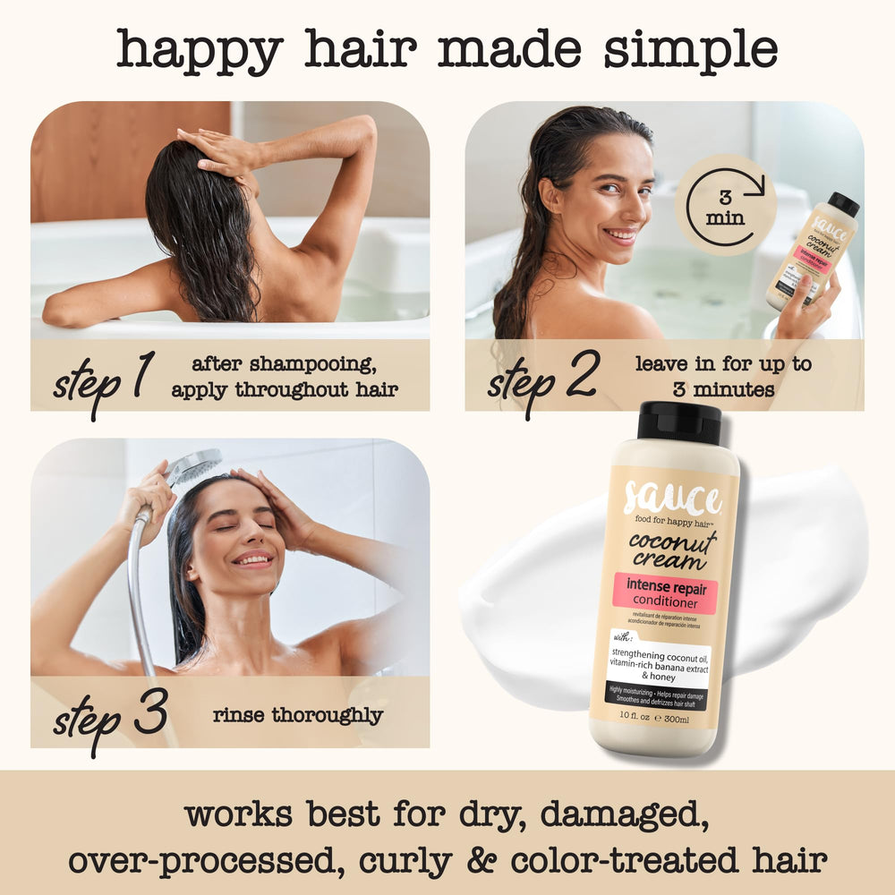 SAUCE BEAUTY conditioner applied in shower showing detangling and rinsing benefit