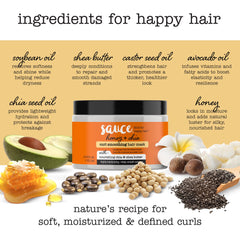 SAUCE BEAUTY applied to damp curly hair showing frizz control benefit
