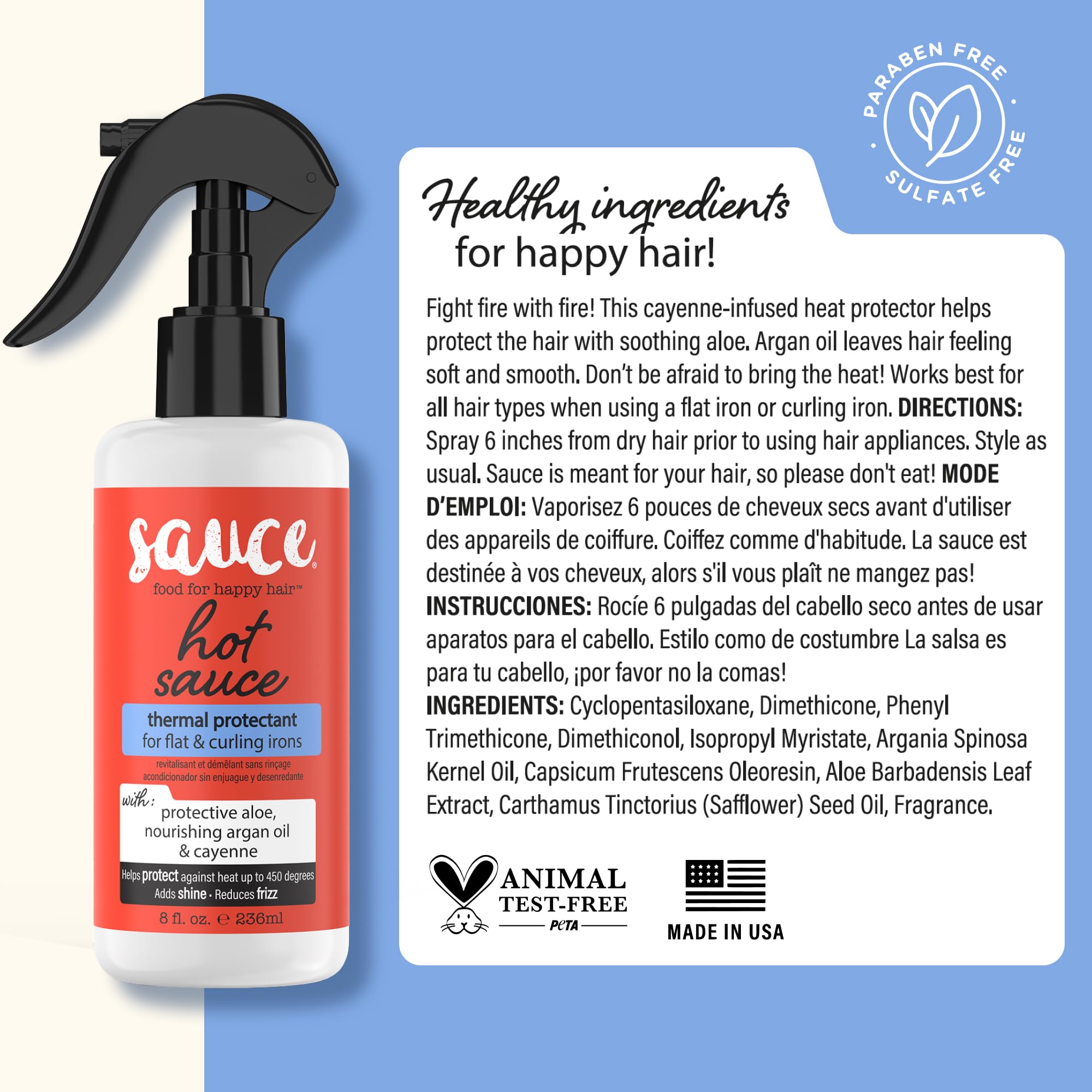 SAUCE BEAUTY bottle staged on bathroom shelf for daily styling routine