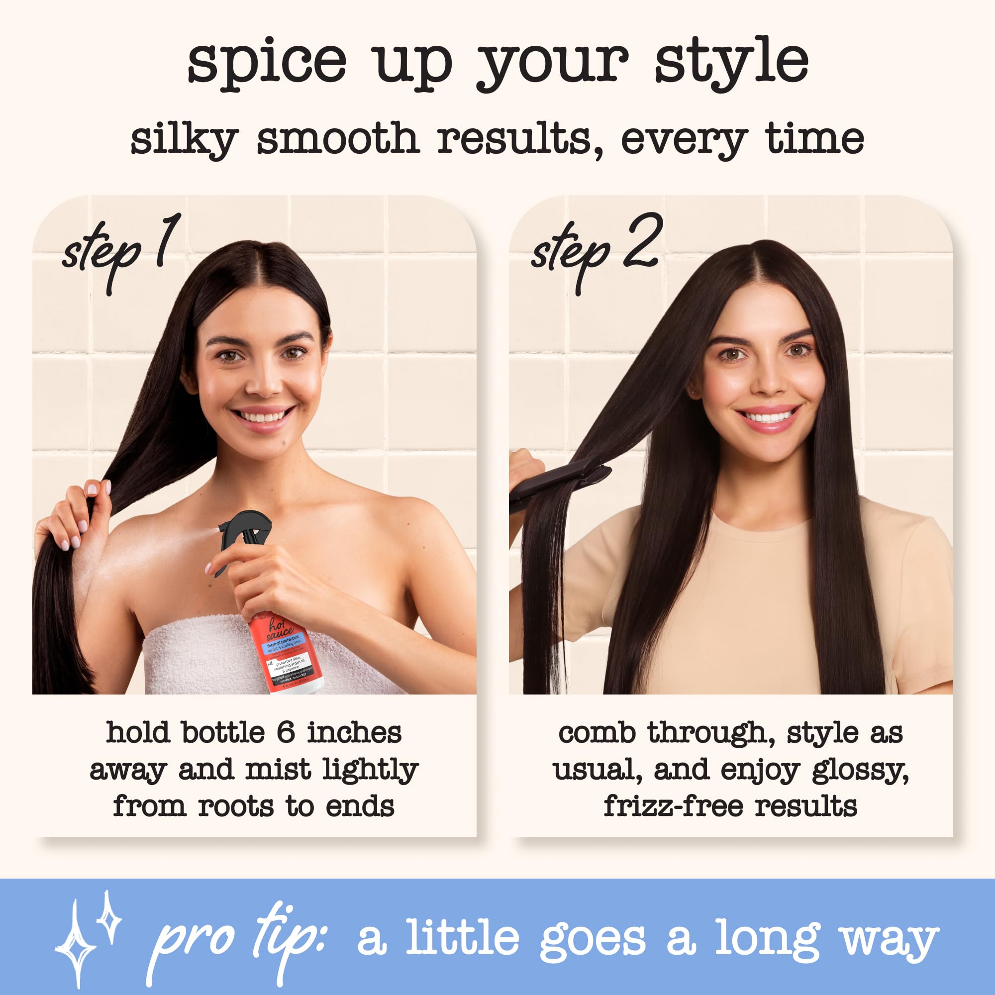 SAUCE BEAUTY before-and-after curls showing reduced frizz and added shine