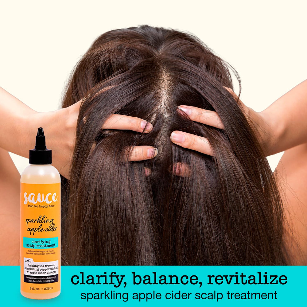 SAUCE BEAUTY label close-up highlighting key ingredients and sulfate-free benefit