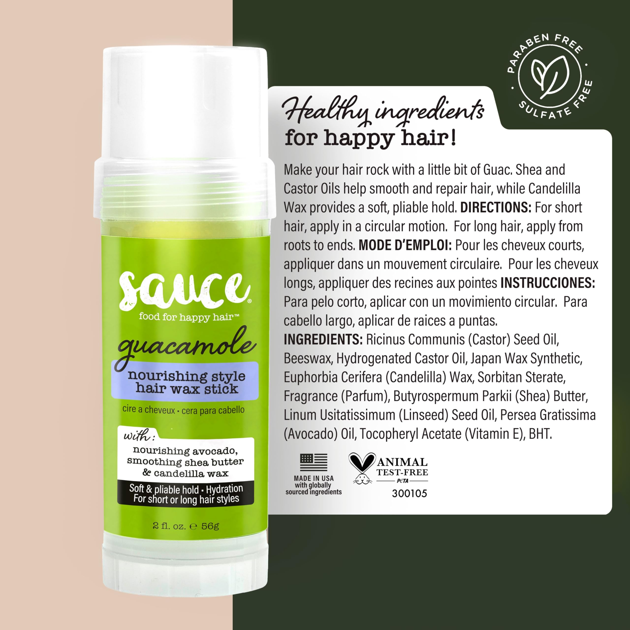 SAUCE BEAUTY ingredient label detail focusing on clean formula benefit: paraben and sulfate free