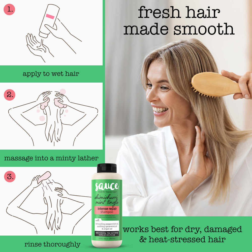 SAUCE BEAUTY label closeup listing sulfate-free claims for cleaner routine benefit