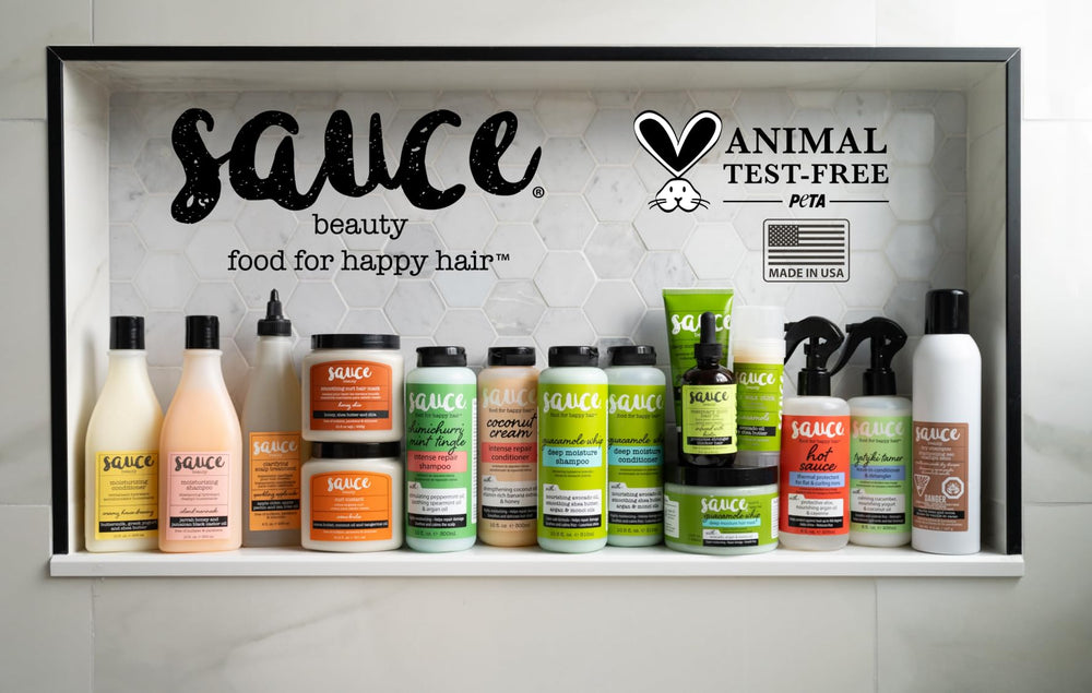 SAUCE BEAUTY shampoo next to conditioner showing routine pairing benefits