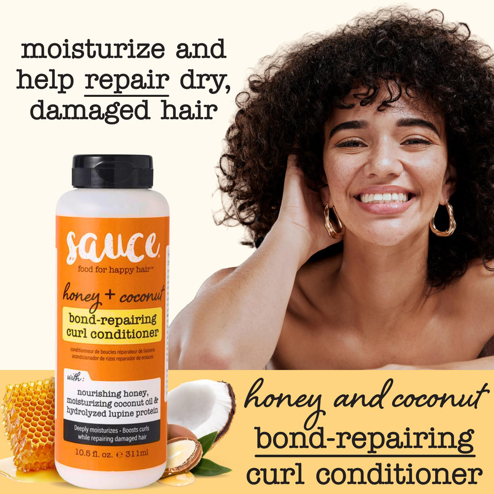 SAUCE BEAUTY label close-up highlighting bond repair ingredients