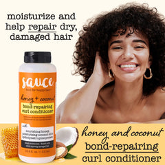 SAUCE BEAUTY label close-up highlighting bond repair ingredients