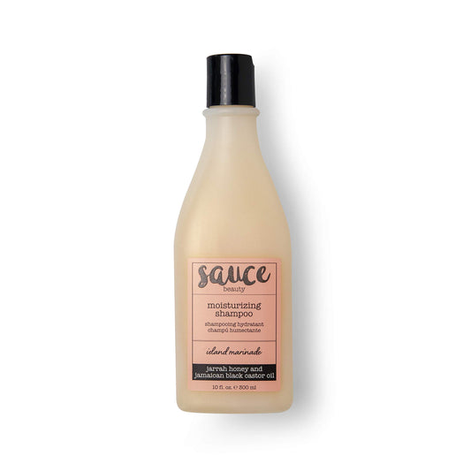 SAUCE BEAUTY label close-up highlighting ingredients and product claims