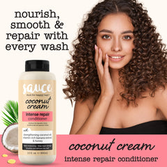 SAUCE BEAUTY pump dispensing conditioner demonstrating easy, controlled application