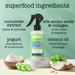 SAUCE BEAUTY fine mist texture on fingers showing lightweight hydration benefit