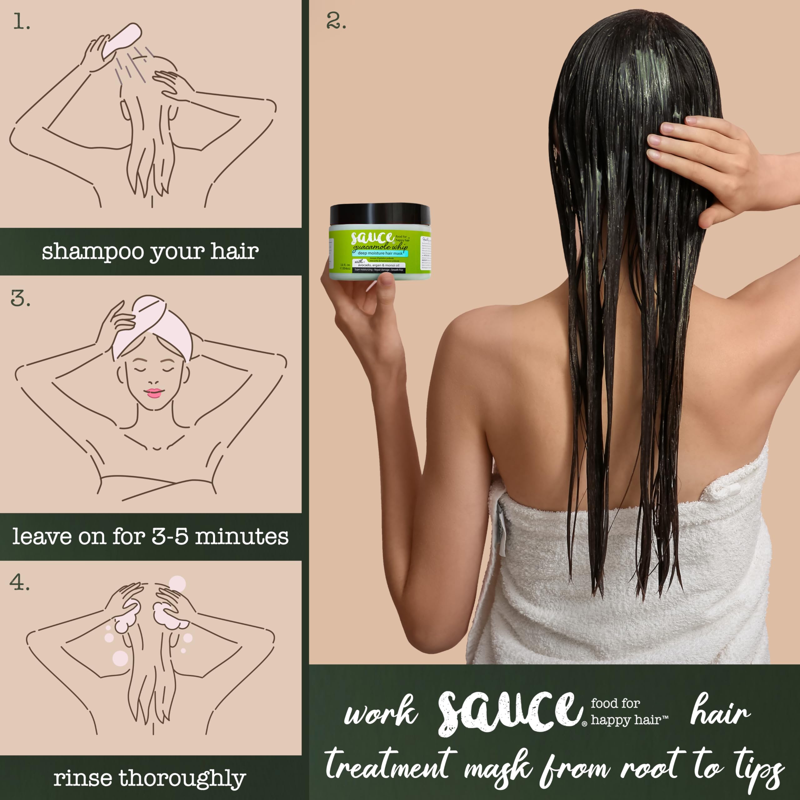 SAUCE being applied to damp hair demonstrating easy coverage and frizz control