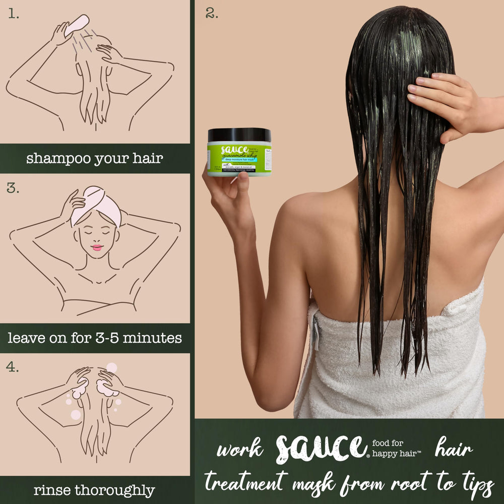 SAUCE being applied to damp hair demonstrating easy coverage and frizz control