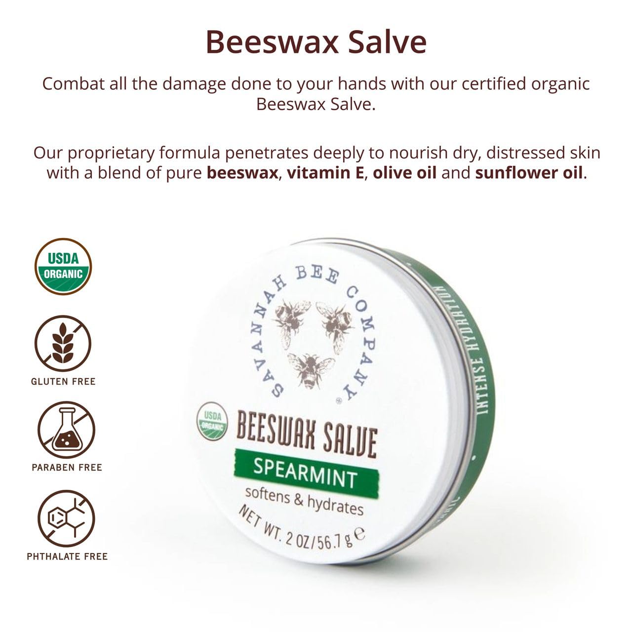Savannah Bee Company salve being applied to hands to soften cuticles and skin