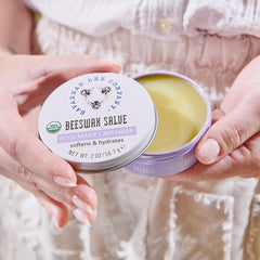 Savannah Bee Company open tin close-up showing creamy beeswax texture and easy glide