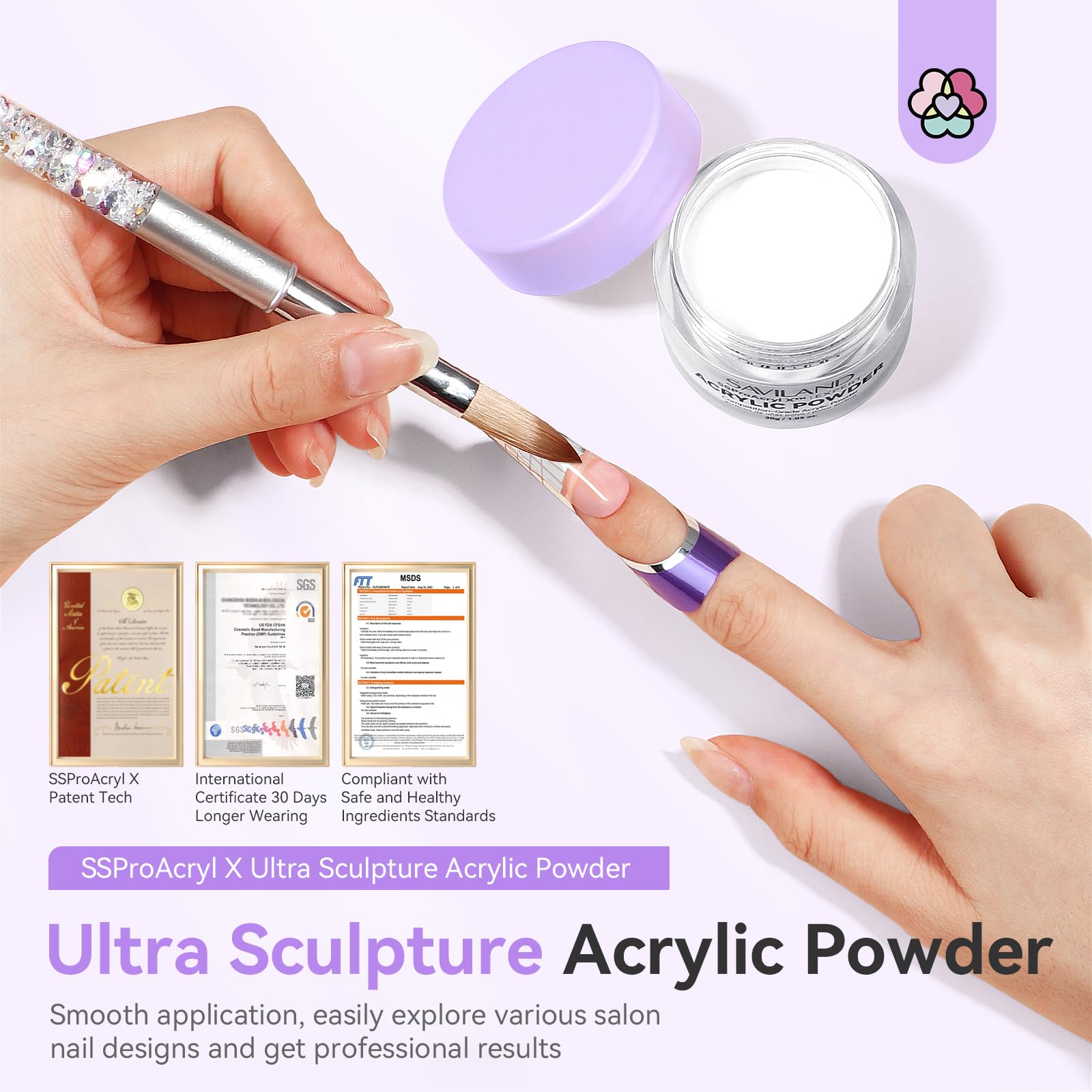 SAVILAND close-up texture of ultra-fine powder for smooth blending benefit