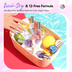 SAVILAND applied on fingernails in lifestyle scene illustrating fast dry convenience
