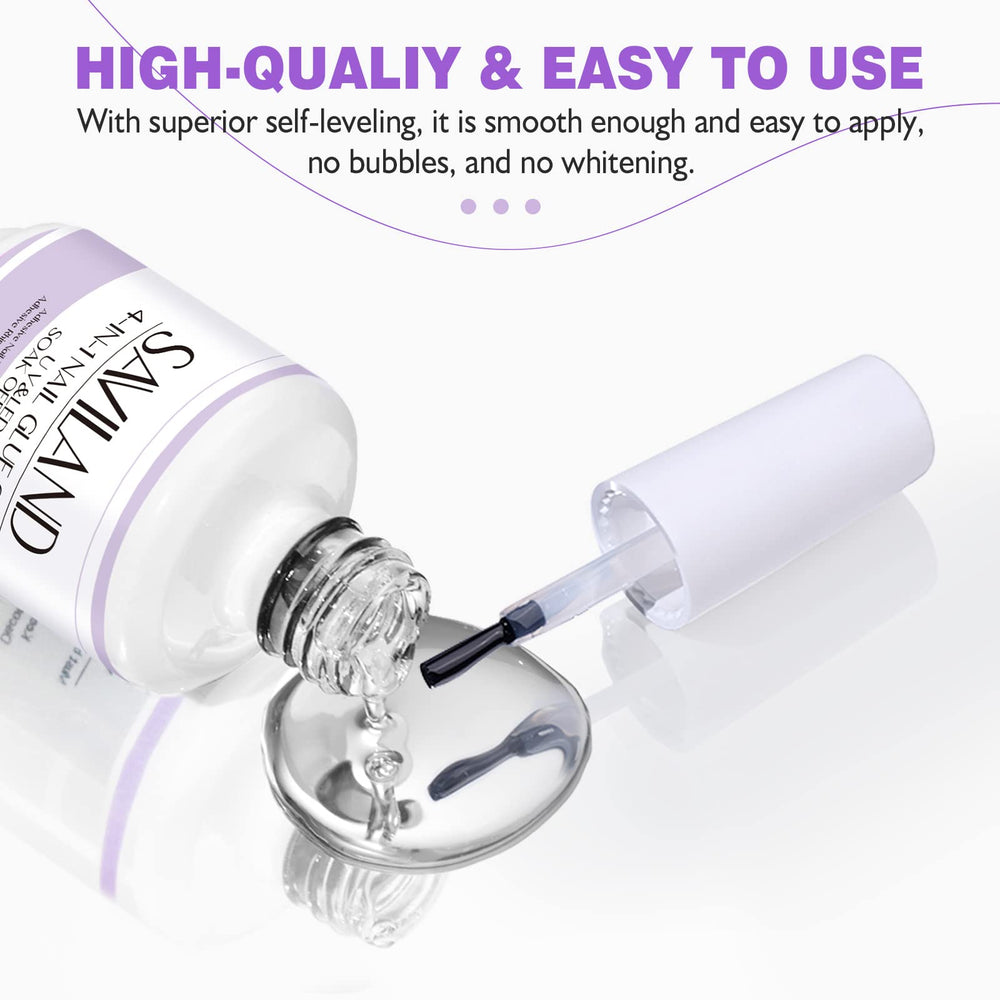 SAVILAND gel glue applied to press-on tips demonstrating secure adhesion