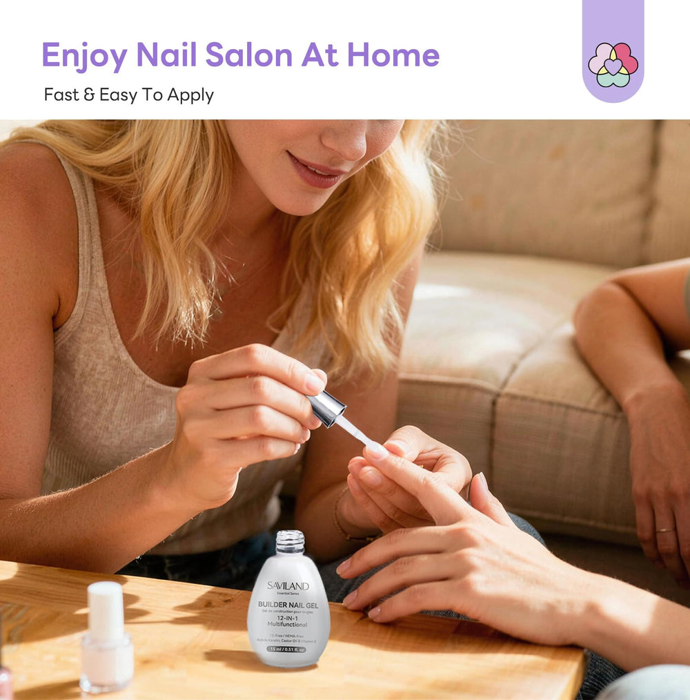 SAVILAND at-home manicure scene showing professional finish achieved by user