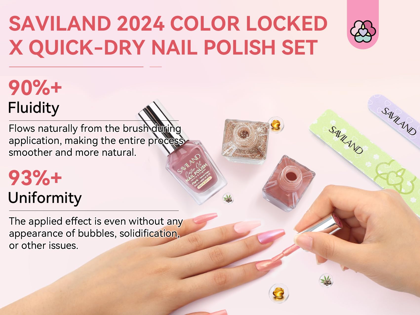 SAVILAND brush applying a smooth stroke to show even coverage and easy application benefit