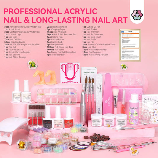 SAVILAND close-up of acrylic brushes and electric nail drill for precision