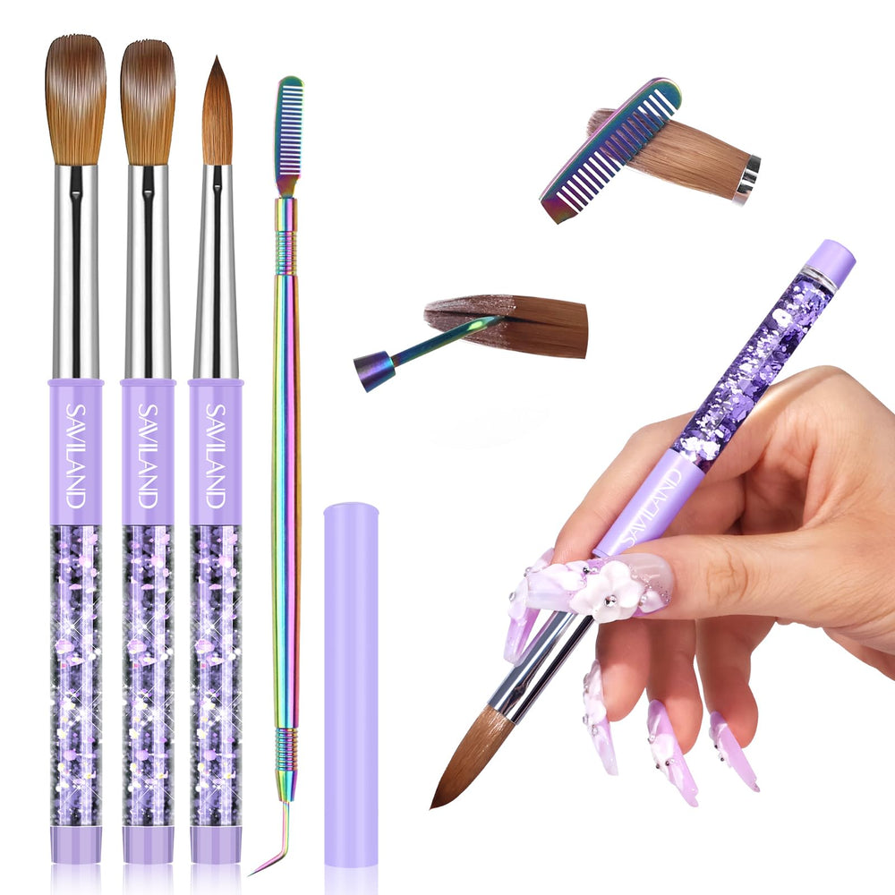 SAVILAND brushes front packaging showing three purple-handled brushes and comb for kit readiness