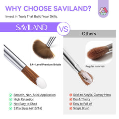 SAVILAND brushes in use sculpting an acrylic extension to demonstrate application control