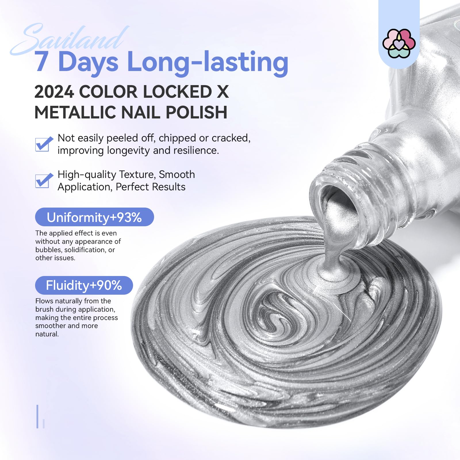 SAVILAND brush stroke of chrome silver demonstrating smooth coverage and mirror shine