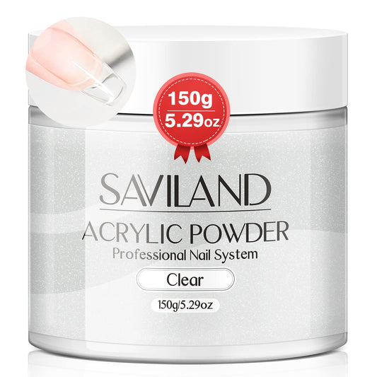 SAVILAND front packaging of the 150g clear acrylic powder showing brand and size benefit: large capacity